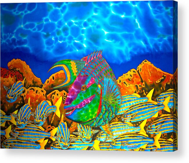 Stoplight Parrotfish Acrylic Print featuring the painting Parrotfish and smallmouth grunt by Daniel Jean-Baptiste