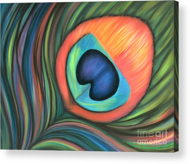Peacock Acrylic Print featuring the pastel Peacock Fantasy by Lucy Arnold