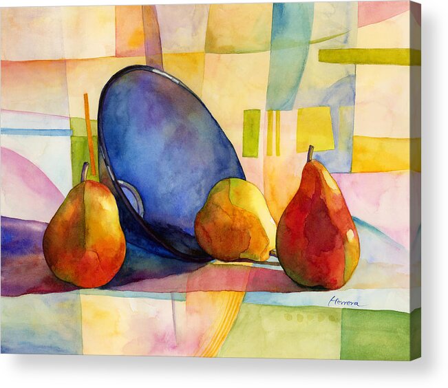 Pear Acrylic Print featuring the painting Pears and Blue Bowl by Hailey E Herrera