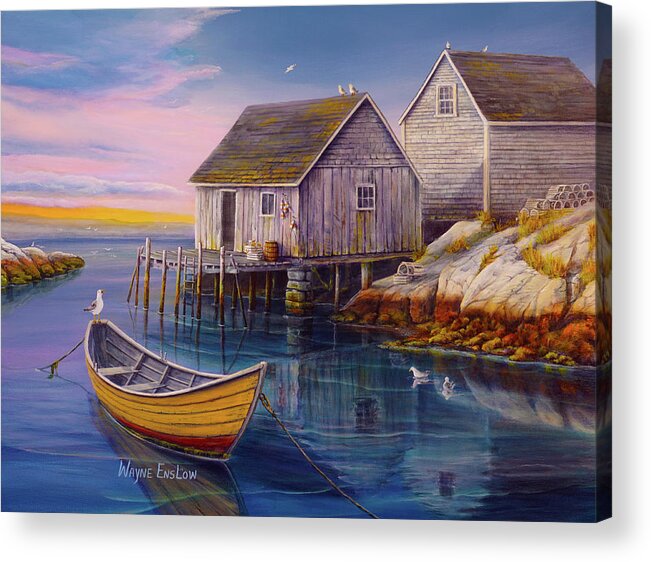 Landscape Acrylic Print featuring the painting Peggys Cove Sunset by Wayne Enslow