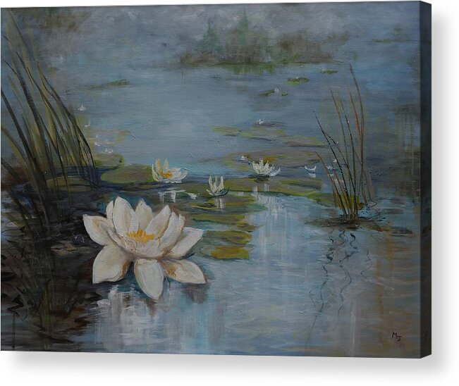 Water Lily Acrylic Print featuring the painting Perfect Lotus - LMJ by Ruth Kamenev