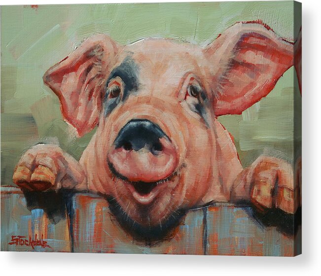 Pig Painting Acrylic Print featuring the painting Perky Pig by Margaret Stockdale
