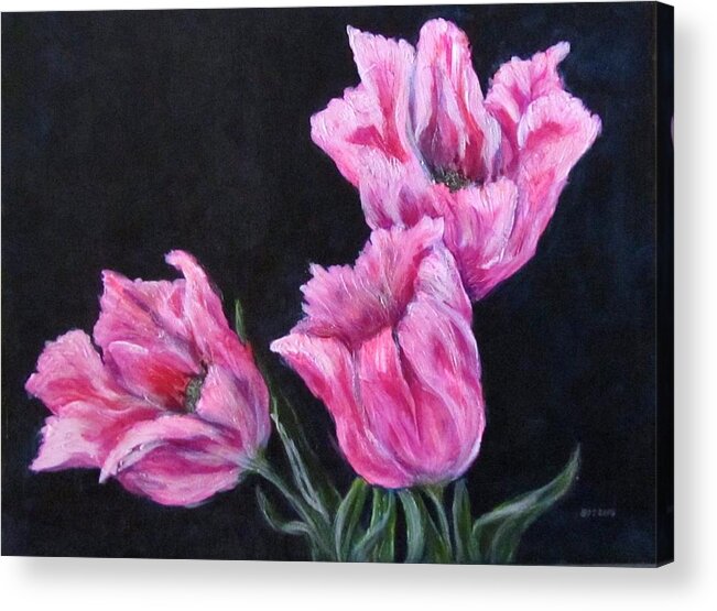 Flowers Acrylic Print featuring the painting Pink Tulips by Barbara O'Toole