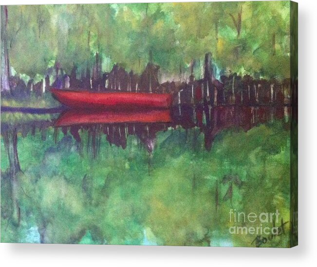 Boat Acrylic Print featuring the painting Pirogue on Bayou Lafourche by Beverly Boulet