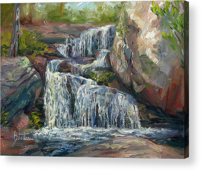 Plein Air Waterfall Acrylic Print By Lucie Bilodeau