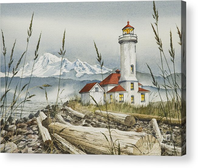 Lighthouse Fine Art Print Acrylic Print featuring the painting Point Wilson Lighthouse by James Williamson