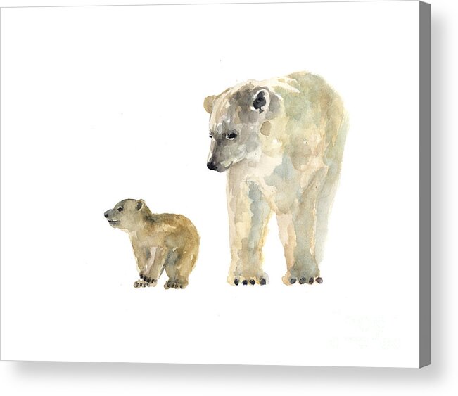 Bear Acrylic Print featuring the painting Polar bears watercolor art print painting by Joanna Szmerdt
