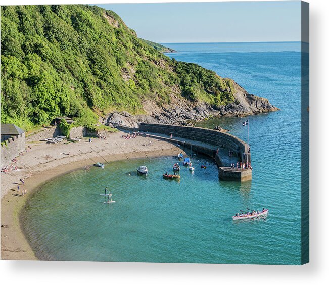 Polkerris Acrylic Print featuring the photograph Polkerris Beach and Harbour by Hazy Apple