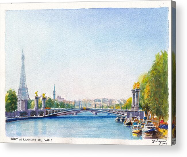 Paris Acrylic Print featuring the painting Pont Alexandre III or Alexander the Third Bridge over the River Seine in Paris France by Dai Wynn