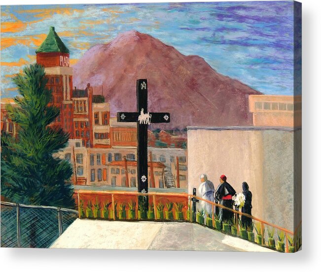 Pope Francis Acrylic Print featuring the pastel Pope Francis in Juarez Blessing El Paso by Candy Mayer
