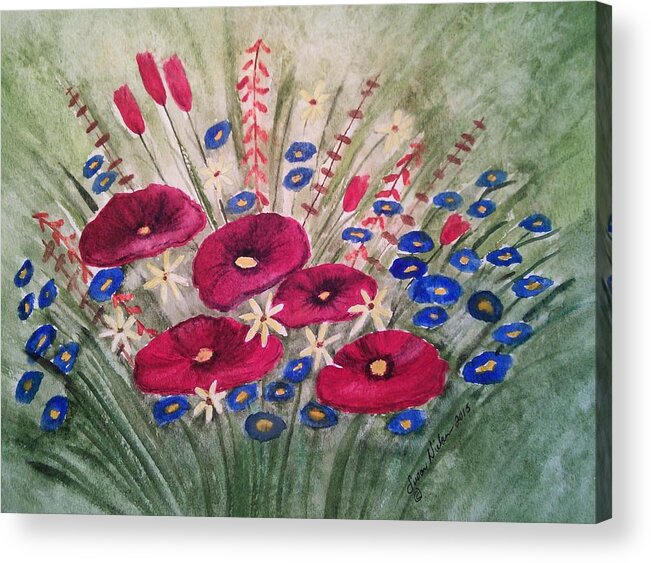 Red Poppies Acrylic Print featuring the painting Poppin' Poppies by Susan Nielsen