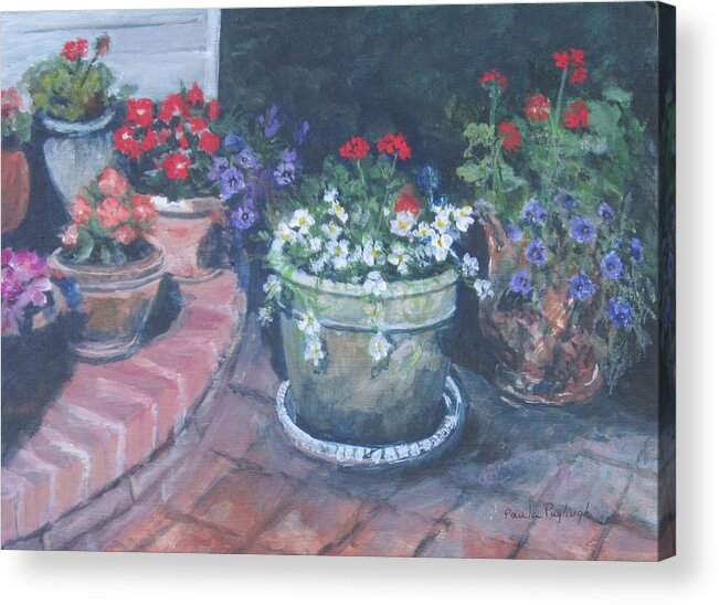 Flowers Acrylic Print featuring the painting Potted Flowers by Paula Pagliughi