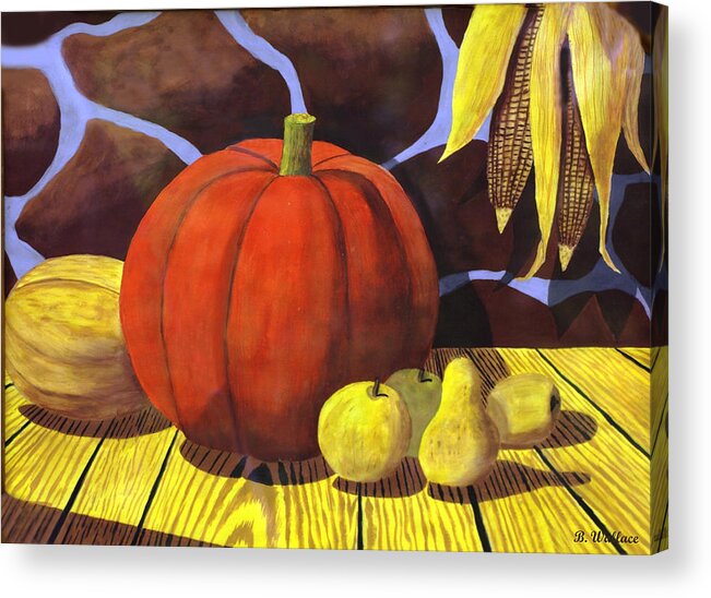 2d Acrylic Print featuring the painting Pumpkin Still Life - Homage to Jon Gnagy by Brian Wallace