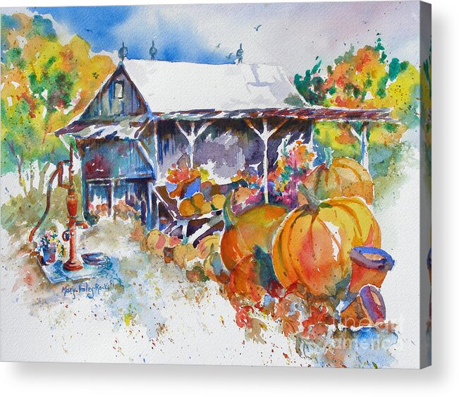 Pumpkins Acrylic Print featuring the painting Pumpkin Time by Mary Haley-Rocks