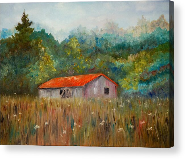 Trees Acrylic Print featuring the painting Queen Anne Lace Farm by Phil Burton