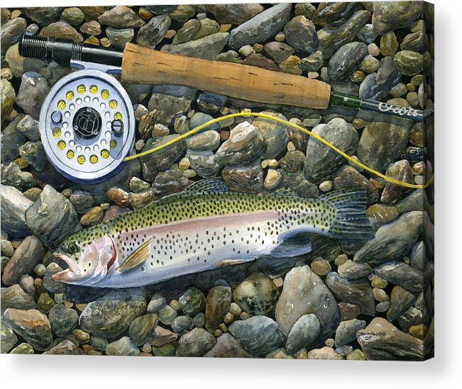 Trout Acrylic Print featuring the painting Rainbow Rocks by Mark Jennings