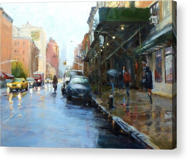 Landscape Acrylic Print featuring the painting Rainy Afternoon on Amsterdam Avenue by Peter Salwen