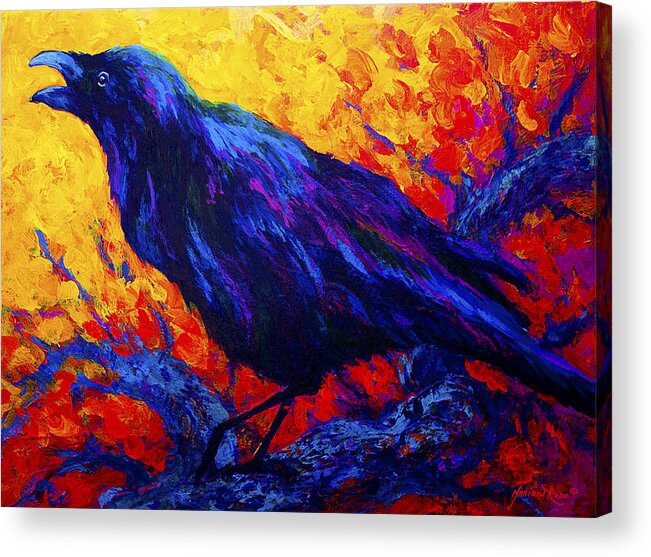 Crows Acrylic Print featuring the painting Raven's Echo by Marion Rose