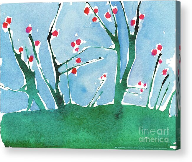 Art By Kids Acrylic Print featuring the painting Red Berry Flowers by Jessie Abrams Age Eleven