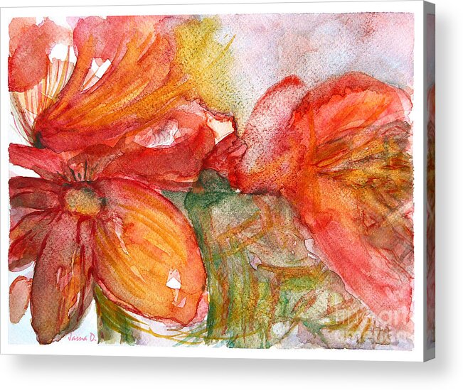 Red Flowers Acrylic Print featuring the painting Red Dance by Jasna Dragun