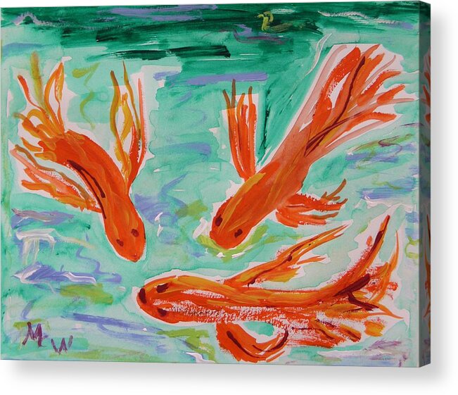 Koi Acrylic Print featuring the painting Red Eye Koi by Mary Carol Williams