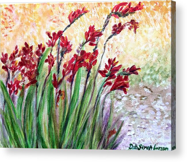 Red Flowers Acrylic Print featuring the painting Red Flowers by Deb Stroh-Larson