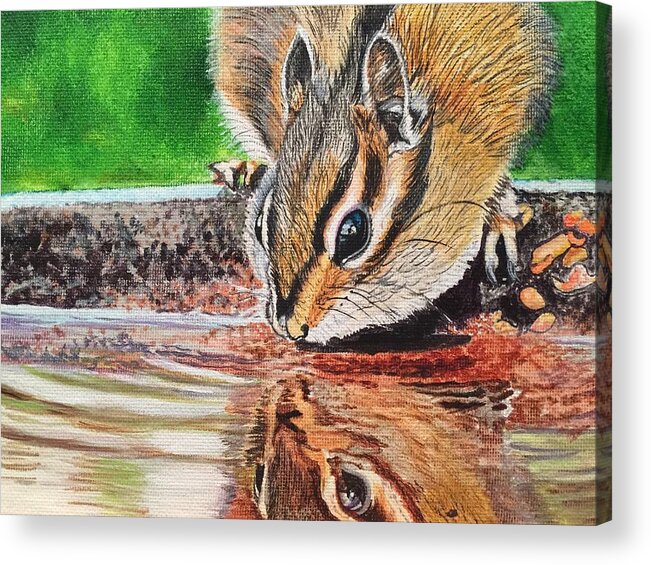 Chipmunk Acrylic Print featuring the painting Reflecting on the Day by Sonja Jones