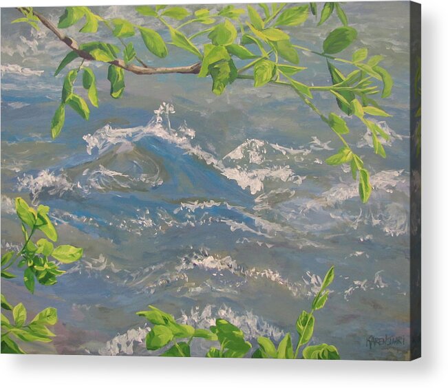 New Leaves Acrylic Print featuring the painting River Spring by Karen Ilari