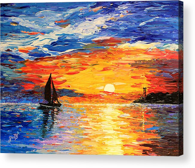 Seascape Acrylic Print featuring the painting Romantic Sea Sunset by Georgeta Blanaru