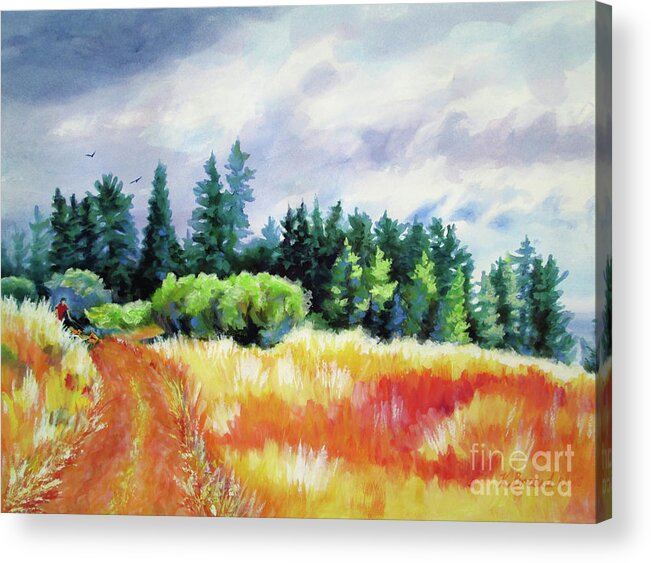 Paintings Acrylic Print featuring the painting Romp on the Hill by Kathy Braud
