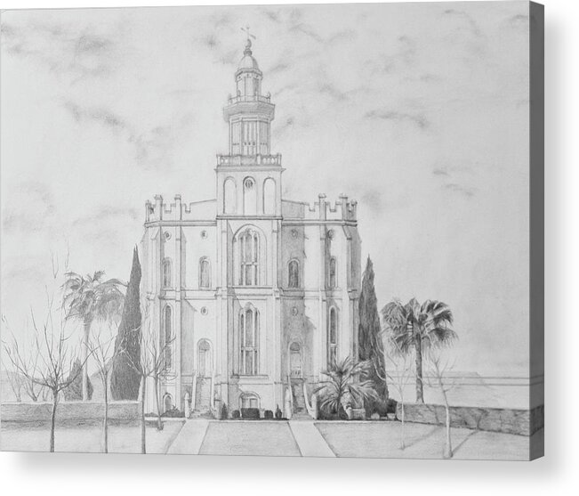 Lds Acrylic Print featuring the drawing Sacred Steps - St. George Temple by Nila Jane Autry