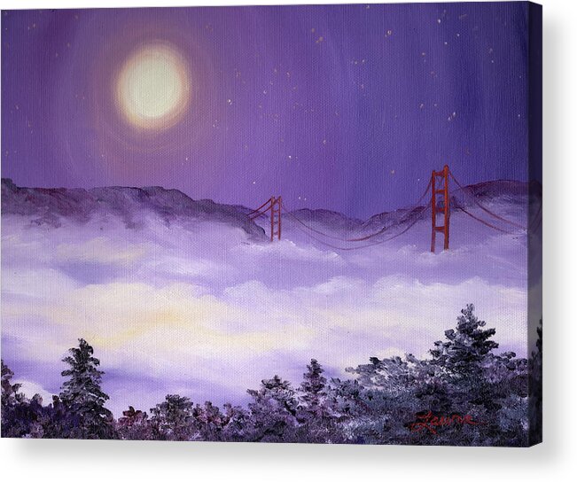 San Francisco Acrylic Print featuring the painting San Francisco Bay in Purple Fog by Laura Iverson