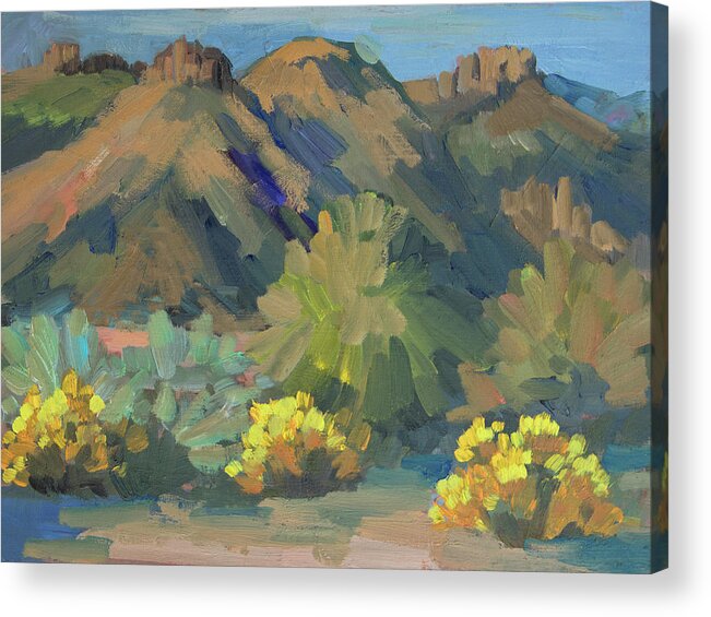 Coachella Valley Acrylic Print featuring the painting Santa Rosa Mountains and Brittle Bush by Diane McClary