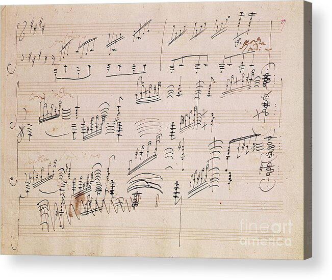 Score Acrylic Print featuring the drawing Score sheet of Moonlight Sonata by Ludwig van Beethoven