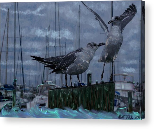 Seagulls Acrylic Print featuring the painting Seagulls by Angela Weddle