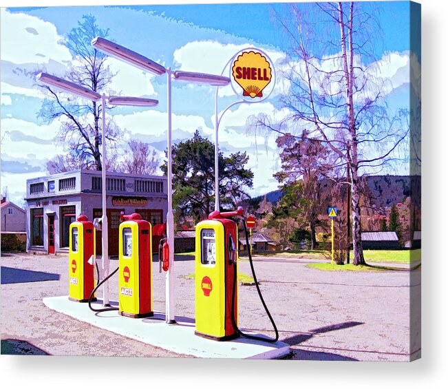 Shell Station Acrylic Print featuring the mixed media Shell Station by Dominic Piperata