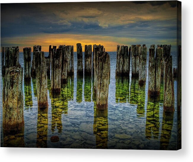 Art Acrylic Print featuring the photograph Shore Pilings at Sunset by Fayette State Park by Randall Nyhof