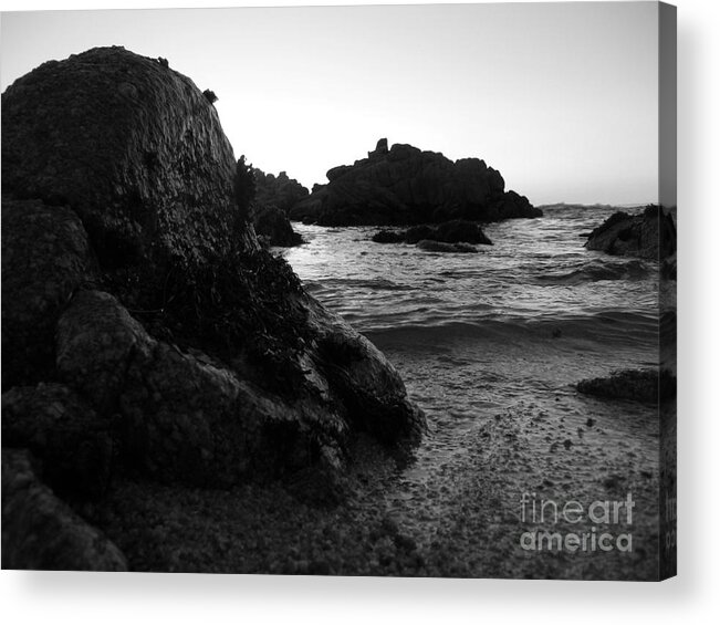 Pacific Grove Acrylic Print featuring the photograph Shoreline Monolith Monochrome by James B Toy