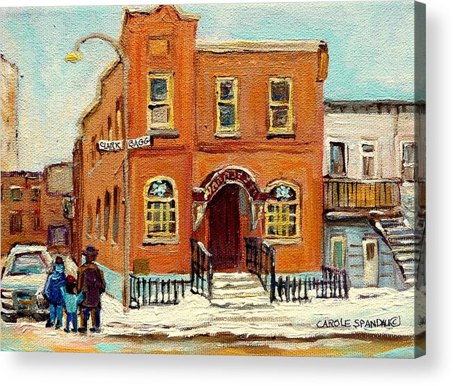 Bagg Street Synagogue Acrylic Print featuring the painting Solomons Temple Montreal Bagg Street Shul by Carole Spandau
