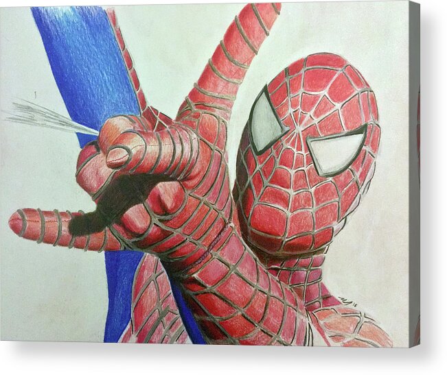 Spiderman Acrylic Print featuring the drawing Spiderman by Michael McKenzie