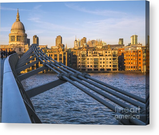 Philip Preston Acrylic Print featuring the photograph St Pauls Cathedral And Millenium Bridge by Philip Preston