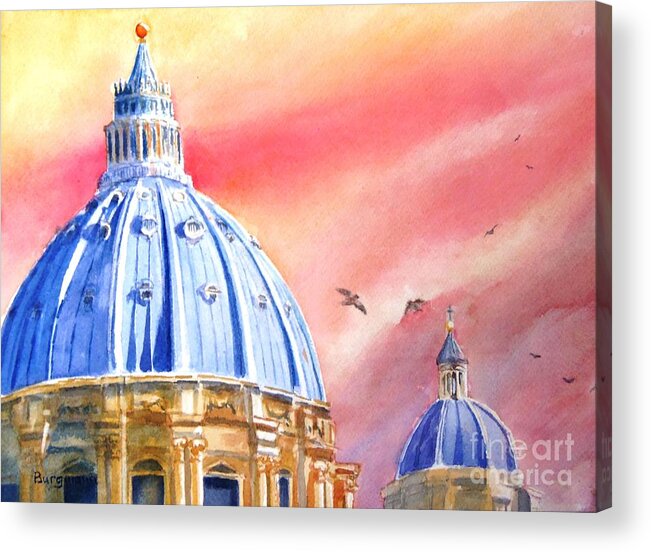 Italy Acrylic Print featuring the painting St. Peter's - A Pigeon's Perspective by Petra Burgmann