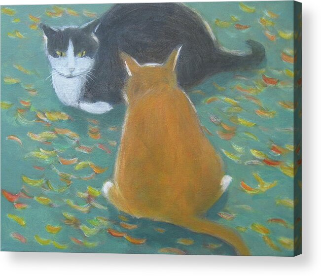 Cat Acrylic Print featuring the painting Staring Contest by Kazumi Whitemoon