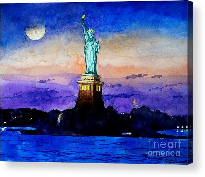 Statue Of Liberty Acrylic Print featuring the painting Statue of Liberty New York by Christopher Shellhammer