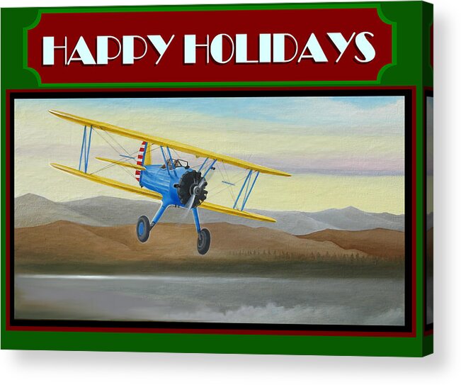 Stearman Acrylic Print featuring the painting Stearman Morning Flight Christmas Card by Stuart Swartz