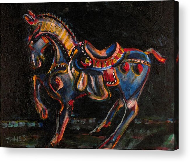 Carousel Acrylic Print featuring the painting Stepping Off The Carousel by Dennis Tawes