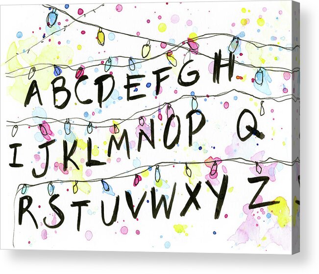 Lights Acrylic Print featuring the painting Stranger Things Alphabet Wall Christmas Lights by Olga Shvartsur