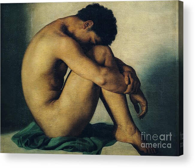 Study Acrylic Print featuring the painting Study of a Nude Young Man by Hippolyte Flandrin