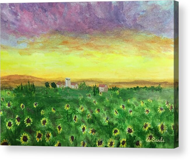 Tuscany Acrylic Print featuring the painting Sunflower Field by Anne Sands