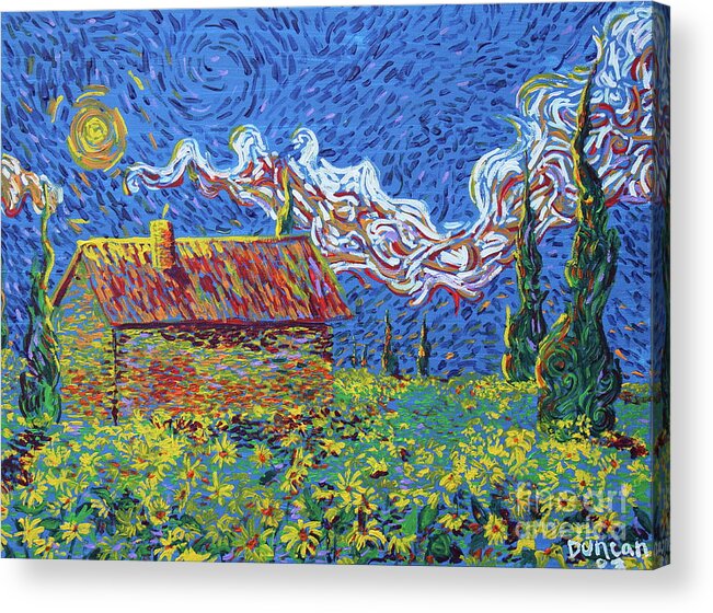 Landscape Acrylic Print featuring the painting Sunflower House by Stefan Duncan